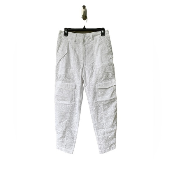 10 Crosby Derek Lam Pants - Derek Lam Mila Utility Eyelet Cargo Pants White Sz 6 High Rise Cotton Preppy